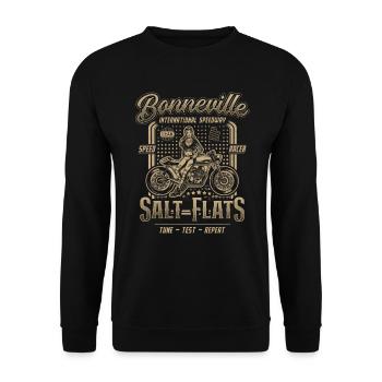 Bonneville Salt Flats Motorrad Rennen Vintage - Unisex Pullover - Schwarz - Vorne - Alina (178cm) & Michal (187cm)