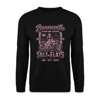 Bonneville Salt Flats Motorrad Rennen Vintage - Unisex Pullover - Schwarz - Vorne - Alina (178cm) & Michal (187cm)