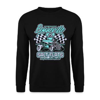 Bonneville Salt Flats Vintage Hot Rod Rennwagen - Unisex Pullover - Schwarz - Vorne - Alina (178cm) & Michal (187cm)