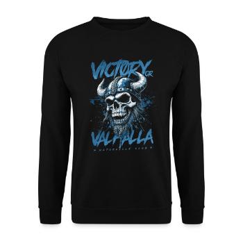 Motorrad Nordische Wikinger Sieg Oder Walhalla - Unisex Pullover - Schwarz - Vorne - Alina (178cm) & Michal (187cm)