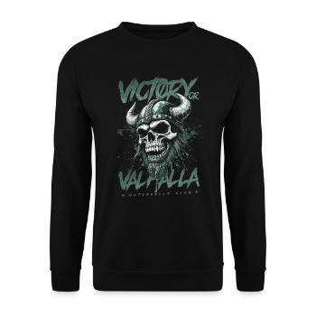 Motorcycle Norse Viking Victory Or Valhalla - Unisex Sweatshirt - black - Front - Alina (178cm) & Michal (187cm)