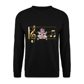 Die musikalische Kuh, golden in Noten - Unisex Pullover - Schwarz - Vorne - Alina (178cm) & Michal (187cm)