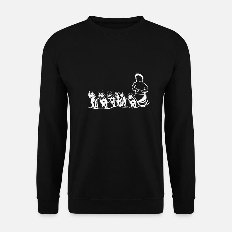 Huskys Schlittenhunde mit dem Musher - Unisex Pullover - Schwarz