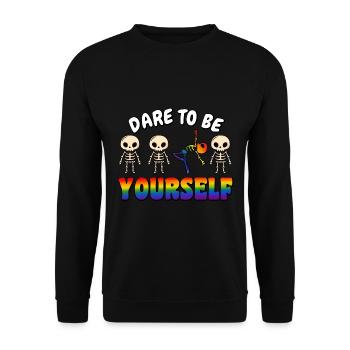 Dare to be yourself gay pride Regenbogen Farben - Unisex Pullover - Schwarz - Vorne - Alina (178cm) & Michal (187cm)