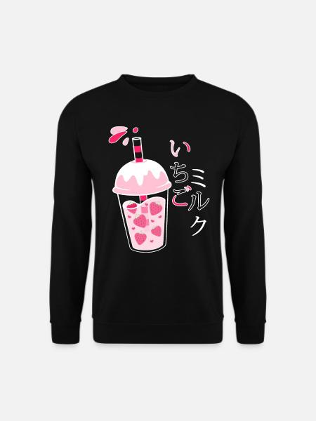 Erdbeermilch, Japanisch, Kawaii, Strawberry Milk - Unisex Pullover - Schwarz