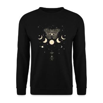 Phase lunaire, papillon, ésotérisme, ciel, étoiles - Sweat-shirt Unisexe - noir - Devant - Alina (178cm) & Michal (187cm)