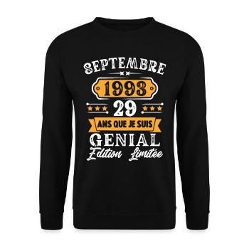 Cadeau D'anniversaire 29 Ans Septembre 1993 Rétro - Sweat-shirt Unisexe - noir - Devant - Alina (178cm) & Michal (187cm)