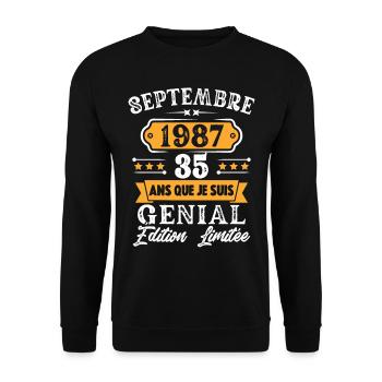 Cadeau D'anniversaire 35 Ans Septembre 1987 Rétro - Sweat-shirt Unisexe - noir - Devant - Alina (178cm) & Michal (187cm)