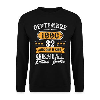 Cadeau D'anniversaire 32 Ans Septembre 1990 Rétro - Sweat-shirt Unisexe - noir - Devant - Alina (178cm) & Michal (187cm)