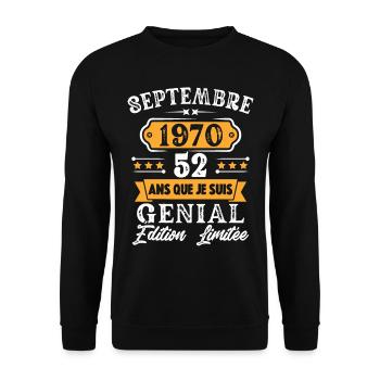 Cadeau D'anniversaire 52 Ans Septembre 1970 Rétro - Sweat-shirt Unisexe - noir - Devant - Alina (178cm) & Michal (187cm)