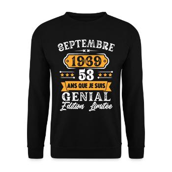 Cadeau D'anniversaire 53 Ans Septembre 1969 Rétro - Sweat-shirt Unisexe - noir - Devant - Alina (178cm) & Michal (187cm)