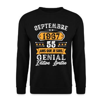 Cadeau D'anniversaire 55 Ans Septembre 1967 Rétro - Sweat-shirt Unisexe - noir - Devant - Alina (178cm) & Michal (187cm)