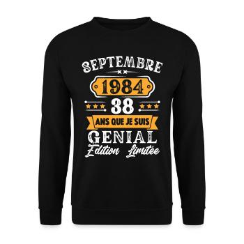 Cadeau D'anniversaire 38 Ans Septembre 1984 Rétro - Sweat-shirt Unisexe - noir - Devant - Alina (178cm) & Michal (187cm)