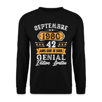 Cadeau D'anniversaire 42 Ans Septembre 1980 Rétro - Sweat-shirt Unisexe - noir - Devant - Alina (178cm) & Michal (187cm)
