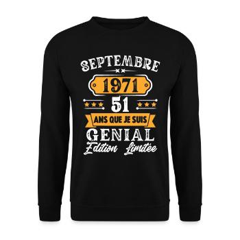 Cadeau D'anniversaire 51 Ans Septembre 1971 Rétro - Sweat-shirt Unisexe - noir - Devant - Alina (178cm) & Michal (187cm)