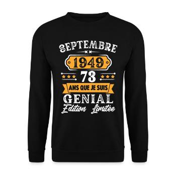 Cadeau D'anniversaire 73 Ans Septembre 1949 Rétro - Sweat-shirt Unisexe - noir - Devant - Alina (178cm) & Michal (187cm)