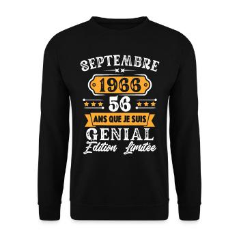 Cadeau D'anniversaire 56 Ans Septembre 1966 Rétro - Sweat-shirt Unisexe - noir - Devant - Alina (178cm) & Michal (187cm)