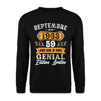 Cadeau D'anniversaire 59 Ans Septembre 1963 Rétro - Sweat-shirt Unisexe - noir - Devant - Alina (178cm) & Michal (187cm)