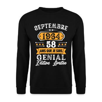 Cadeau D'anniversaire 58 Ans Septembre 1964 Rétro - Sweat-shirt Unisexe - noir - Devant - Alina (178cm) & Michal (187cm)