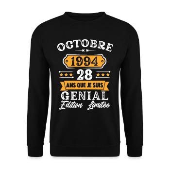 Cadeau D'anniversaire 28 Ans Octobre 1994 Rétro - Sweat-shirt Unisexe - noir - Devant - Alina (178cm) & Michal (187cm)