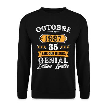 Cadeau D'anniversaire 35 Ans Octobre 1987 Rétro - Sweat-shirt Unisexe - noir - Devant - Alina (178cm) & Michal (187cm)