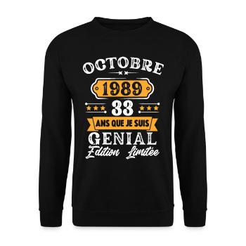 Cadeau D'anniversaire 33 Ans Octobre 1989 Rétro - Sweat-shirt Unisexe - noir - Devant - Alina (178cm) & Michal (187cm)