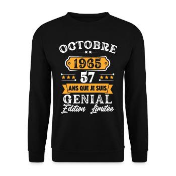 Cadeau D'anniversaire 57 Ans Octobre 1965 Rétro - Sweat-shirt Unisexe - noir - Devant - Alina (178cm) & Michal (187cm)