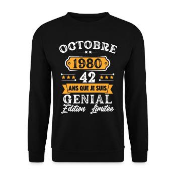 Cadeau D'anniversaire 42 Ans Octobre 1980 Rétro - Sweat-shirt Unisexe - noir - Devant - Alina (178cm) & Michal (187cm)