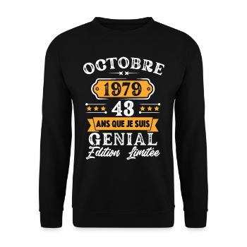 Cadeau D'anniversaire 43 Ans Octobre 1979 Rétro - Sweat-shirt Unisexe - noir - Devant - Alina (178cm) & Michal (187cm)