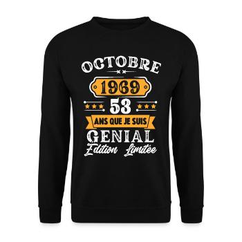 Cadeau D'anniversaire 53 Ans Octobre 1969 Rétro - Sweat-shirt Unisexe - noir - Devant - Alina (178cm) & Michal (187cm)