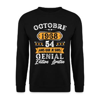 Cadeau D'anniversaire 54 Ans Octobre 1968 Rétro - Sweat-shirt Unisexe - noir - Devant - Alina (178cm) & Michal (187cm)