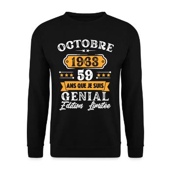 Cadeau D'anniversaire 59 Ans Octobre 1963 Rétro - Sweat-shirt Unisexe - noir - Devant - Alina (178cm) & Michal (187cm)