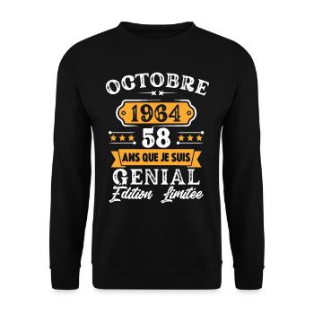 Cadeau D'anniversaire 58 Ans Octobre 1964 Rétro - Sweat-shirt Unisexe - noir - Devant - Alina (178cm) & Michal (187cm)