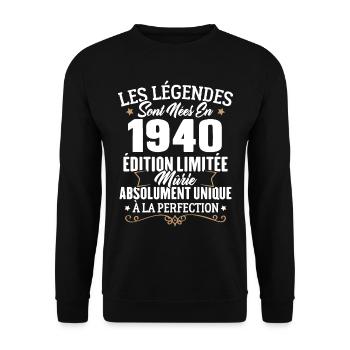 Cadeau d'anniversaire légendes sont nées en 1940 - Sweat-shirt Unisexe - noir - Devant - Alina (178cm) & Michal (187cm)