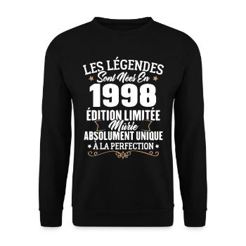 Cadeau d'anniversaire légendes sont nées en 1998 - Sweat-shirt Unisexe - noir - Devant - Alina (178cm) & Michal (187cm)