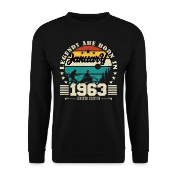 Janvier 1963. Cadeau d'anniversaire janvier 1963. - Sweat-shirt Unisexe - noir - Devant - Alina (178cm) & Michal (187cm)