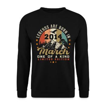 März 2014 Jahrgang Geburtstag Retro Geschenk - Unisex Pullover - Schwarz - Vorne - Alina (178cm) & Michal (187cm)