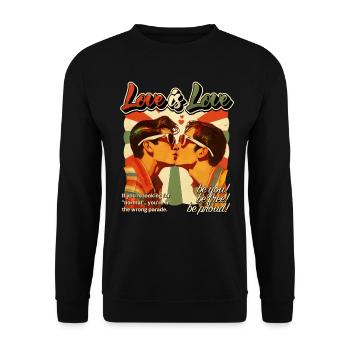 Love Is Love - Retro Gay Men Kiss LGBTQ 80s - Unisex Sweatshirt - black - Front - Alina (178cm) & Michal (187cm)