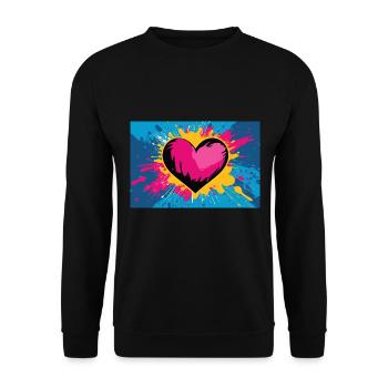 Herz Love im abstrakten Pop-Art Graffiti Style - Unisex Pullover - Schwarz - Vorne - Alina (178cm) & Michal (187cm)