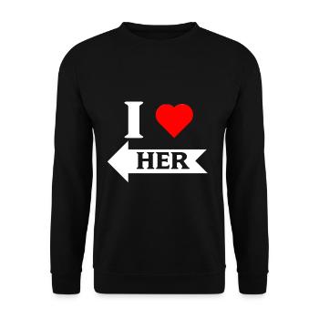 I love Her left arrow white - Unisex Sweatshirt - black - Front - Alina (178cm) & Michal (187cm)
