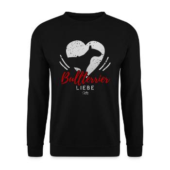 Bullterrier Liebe mit Herz - Unisex Pullover - Schwarz - Vorne - Alina (178cm) & Michal (187cm)