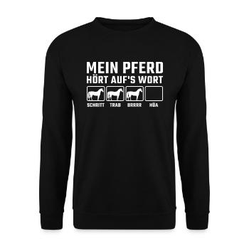 Mein Pferd hört aufs Wort - Unisex Pullover - Schwarz - Vorne - Alina (178cm) & Michal (187cm)