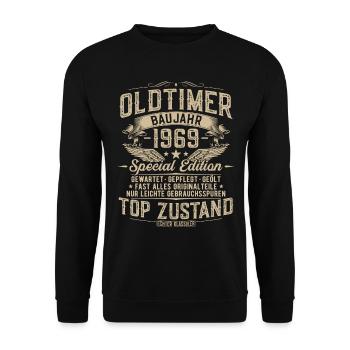 Oldtimer 1969 Jahrgang geboren Geburtstag Geschenk - Unisex Pullover - Schwarz - Vorne - Alina (178cm) & Michal (187cm)