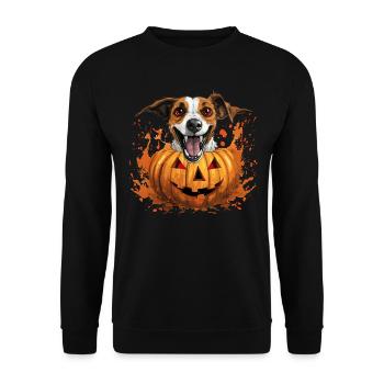 Halloween Jack Russel Kürbis Hund - Unisex Pullover - Schwarz - Vorne - Alina (178cm) & Michal (187cm)