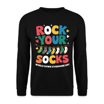 Rock Your Socks World Down Syndrome Day Awareness - Unisex Pullover - Schwarz - Vorne - Alina (178cm) & Michal (187cm)