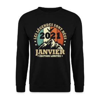 Les légendes sont nées en Janvier 2021 Vintage - Sweat-shirt Unisexe - noir - Devant - Alina (178cm) & Michal (187cm)