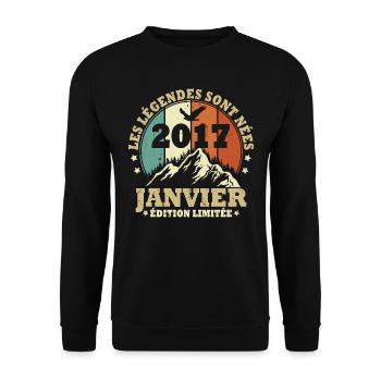 Les légendes sont nées en Janvier 2017 Vintage - Sweat-shirt Unisexe - noir - Devant - Alina (178cm) & Michal (187cm)