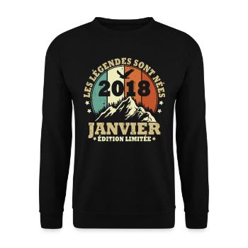 Les légendes sont nées en Janvier 2018 Vintage - Sweat-shirt Unisexe - noir - Devant - Alina (178cm) & Michal (187cm)
