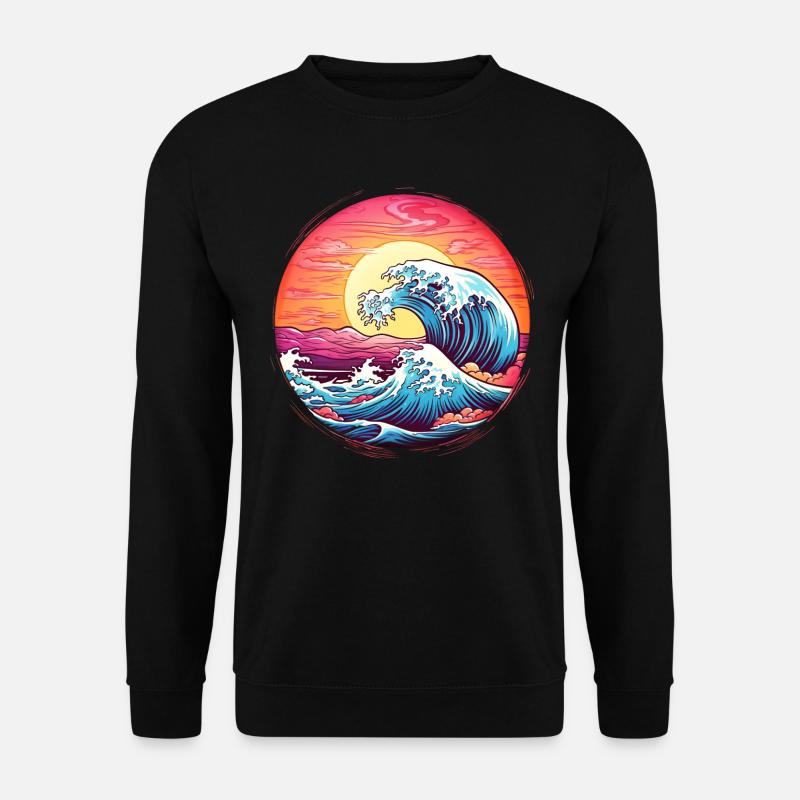 Welle Sonnenuntergang Meer Sonne Urlaub Sommer - Unisex Pullover - Schwarz