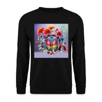 Butterfly and Flowers - Unisex Sweatshirt - black - Front - Alina (178cm) & Michal (187cm)
